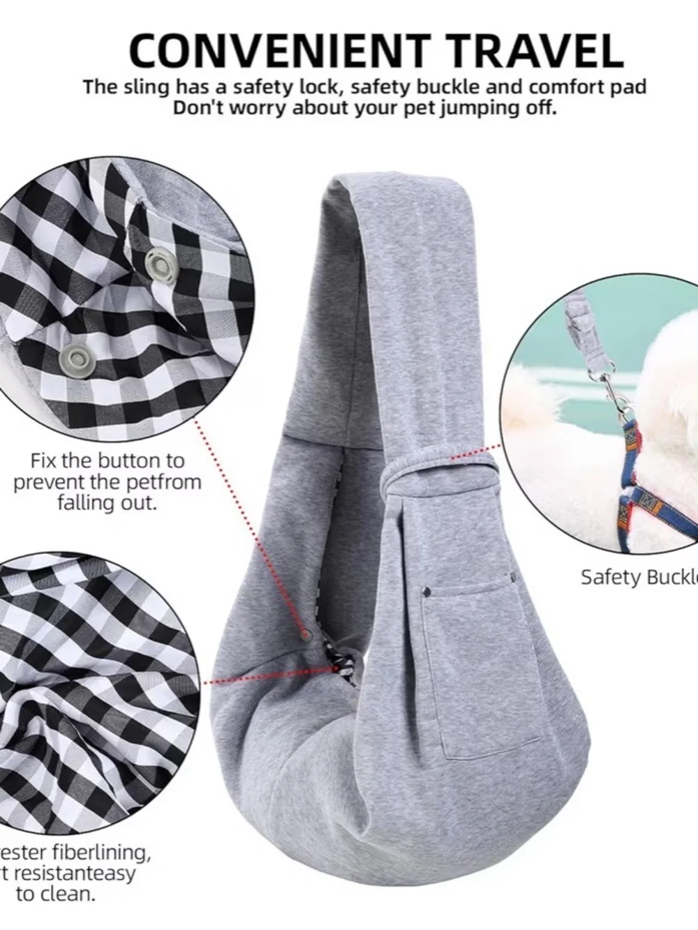 Gray Pet Sling Carrier for Small Pets